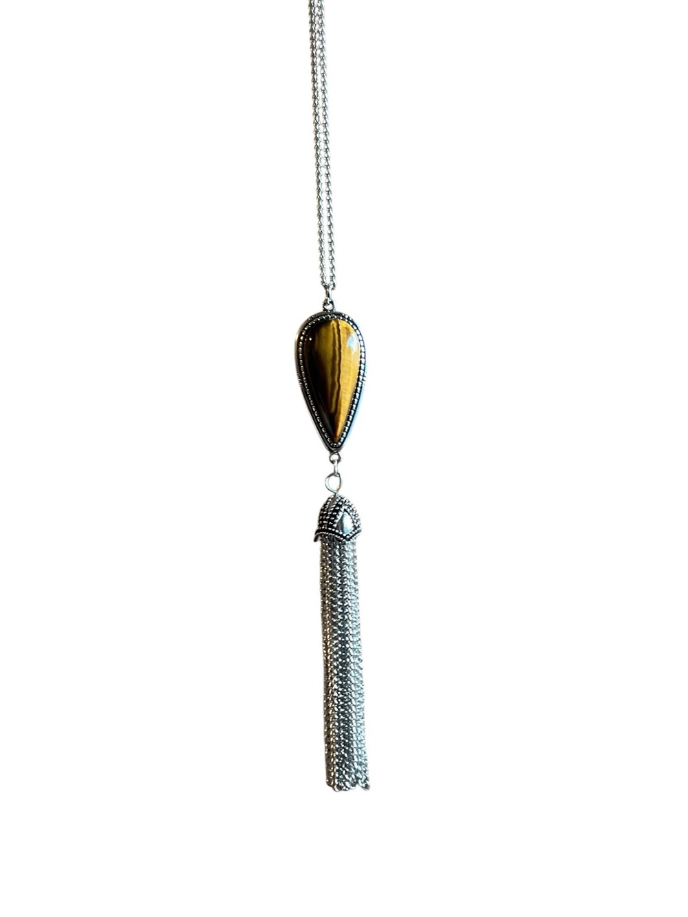 Paparazzi Zen Generation Brown Tiger's Eye Tassel Necklace & Earrings Set